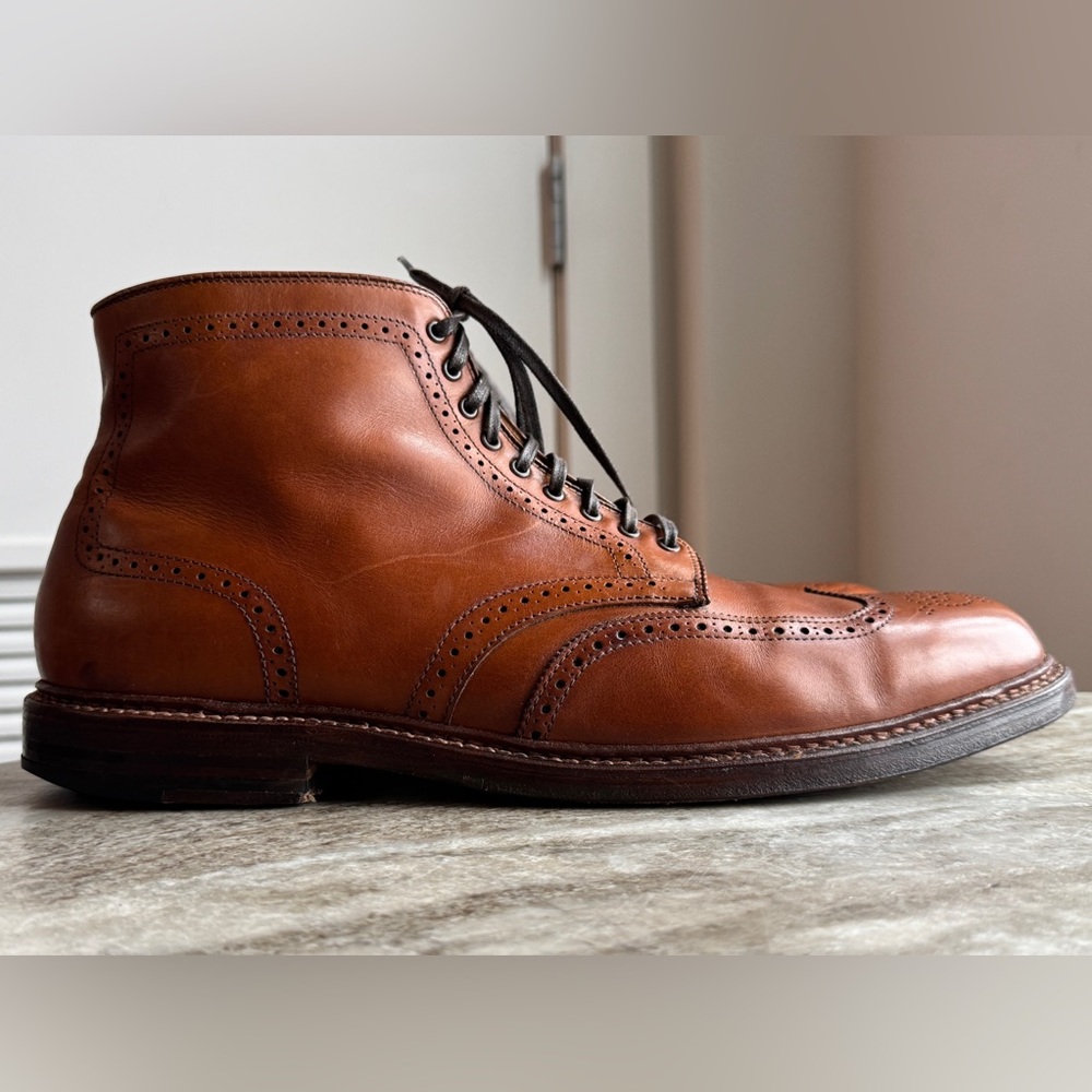 ALDEN 44618 Wingtip Boots Dark Tan Calfskin Lace Up Ankle Whiskey 13 BD - Picture 4 of 12